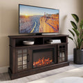 BELLEZE Traditional 58' Rustic TV Stand with 23' Electric Fireplace Heater with Sound, Media Entertainment Center Console Table for TV up to 65' with Open Storage Shelves and Cabinets - Espresso