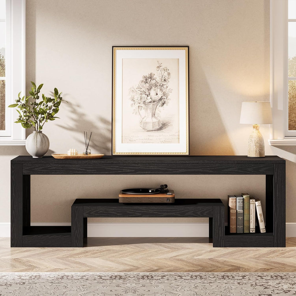 Tribesigns 63' TV Stand for 55/60/65/75-Inch TVs, Farmhouse Entertainment Center with Open Storage Shelves, Television Stands TV Console for Living Room, Bedroom, Black