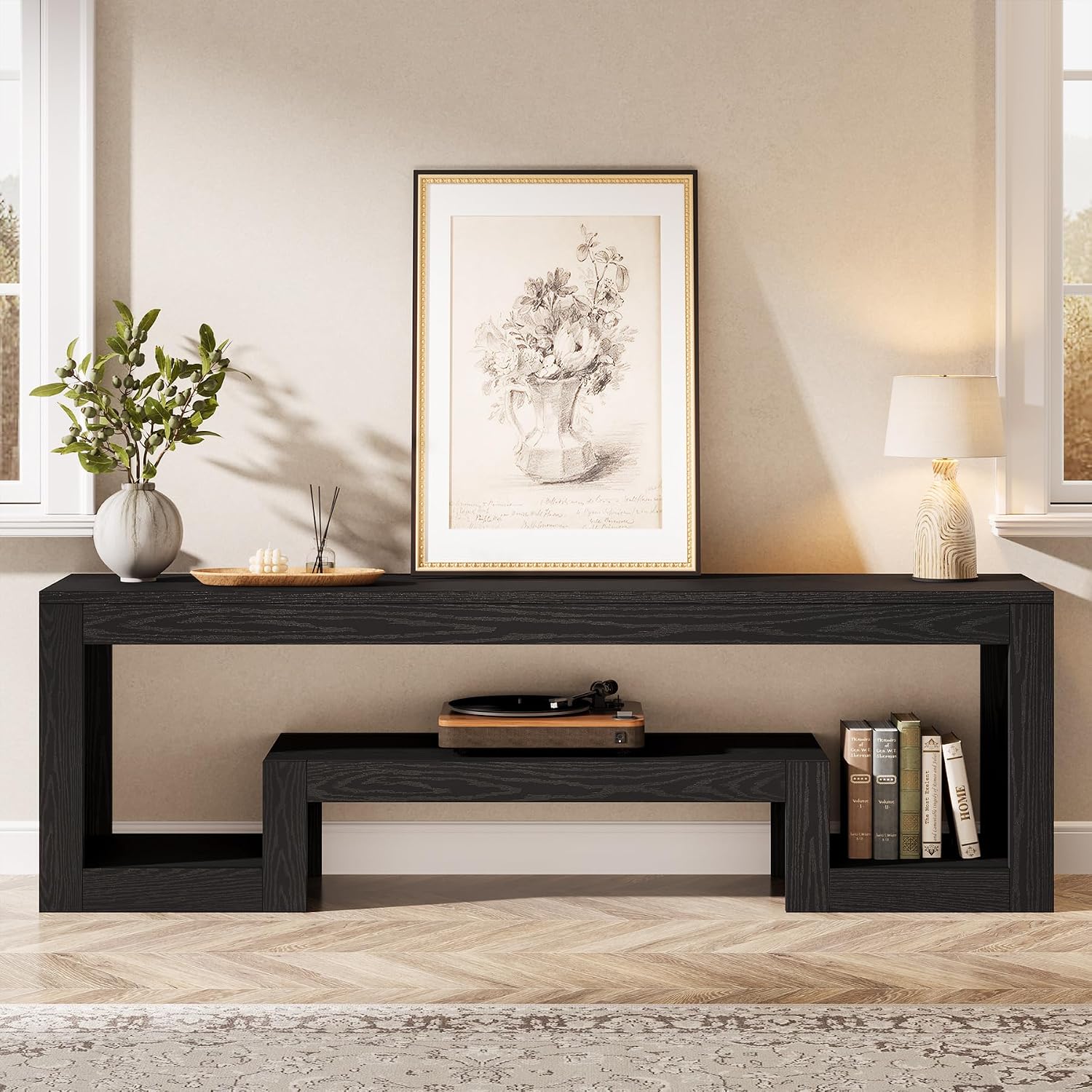 Tribesigns 63' TV Stand for 55/60/65/75-Inch TVs, Farmhouse Entertainment Center with Open Storage Shelves, Television Stands TV Console for Living Room, Bedroom, Black
