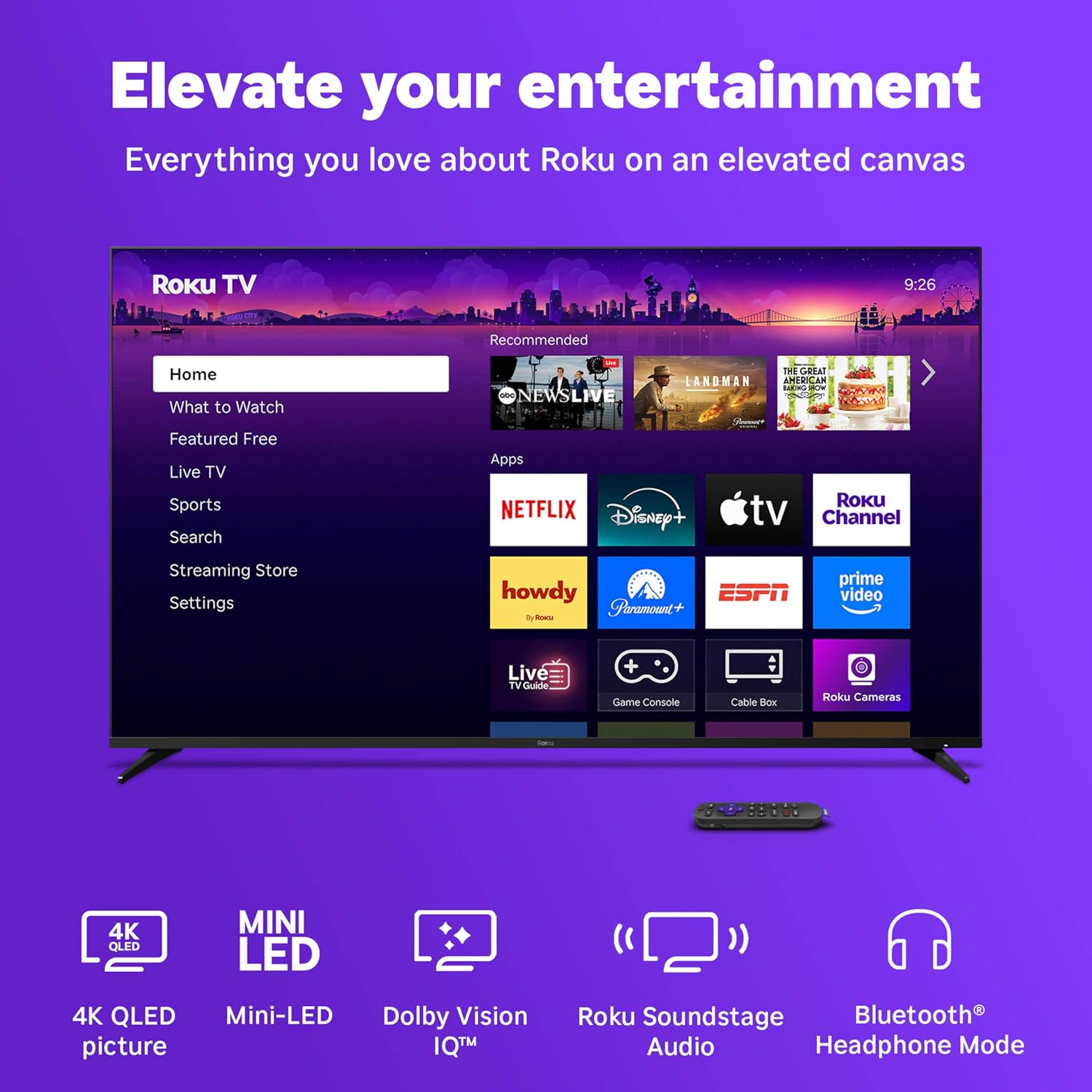 Roku Smart TV – 55-Inch Pro Series, Mini-LED TV – RokuTV with Backlit Voice Remote Pro – Flat Screen 4K QLED Television with 120Hz Refresh Rate & Dolby Vision IQ, Live News, Sports, Entertainment