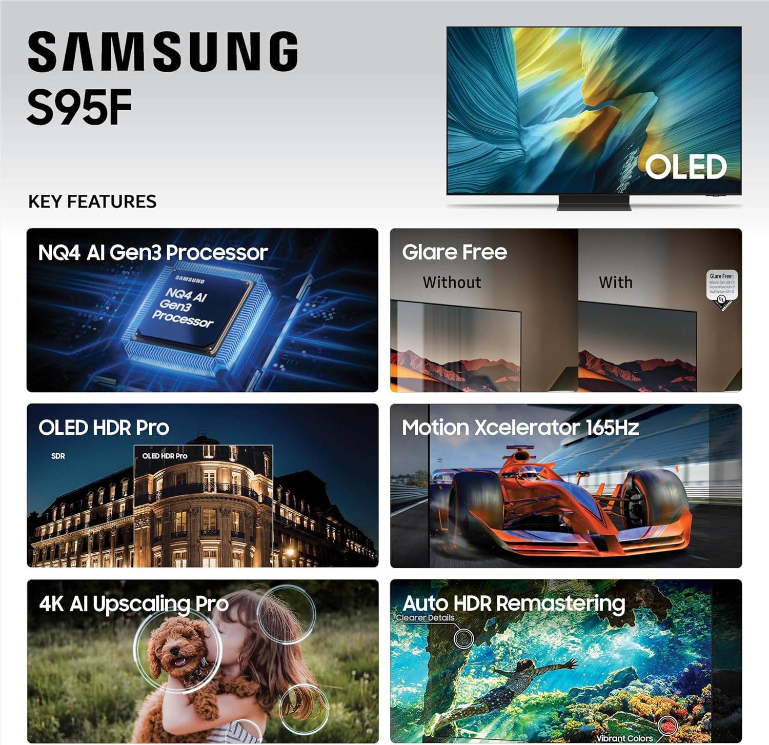 Samsung 55-Inch Class OLED S95F 4K Glare Free Smart TV (2025 Model) NQ4 AI Gen3 Processor, HDR Pro, Motion Xcelerator 164Hz, Dolby Atmos, Samsung Vision AI, Alexa Built-in