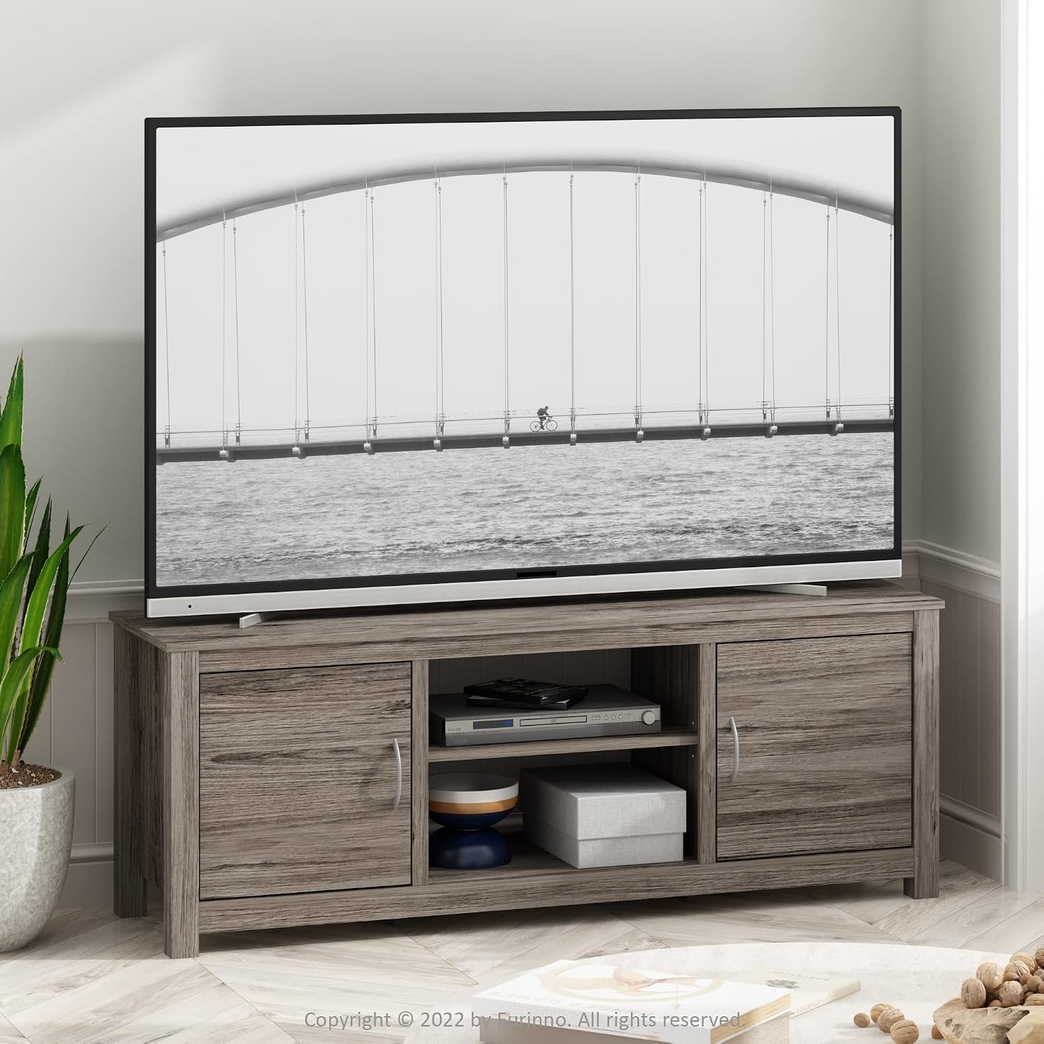Furinno Classic Stand with Storage for TV up to 65 Inch, Rustic Oak, Large
