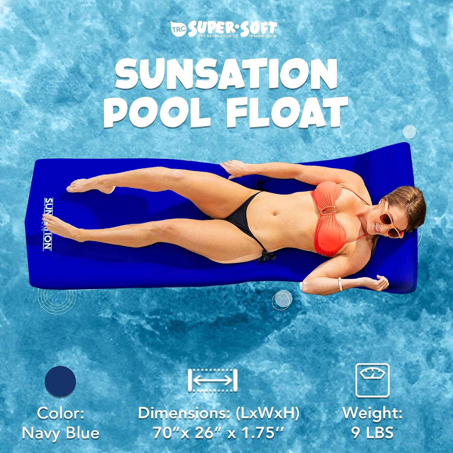 TRC Recreation Sunsation Thick Foam Pool Float Lounger w/Headrest for Lounging & Sunbathing in Swimming Pools, Beaches & Lakes