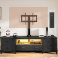 TV Stand for 80 Inch TV with Mount, LED Entertainment Center w/Fabric Drawers & Power Outlets, Industrial Media Console for Living Room, Bedroom, Open Storage Shelves - 71'' Black