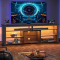 Bestier Tall TV Stand for 75 inch TV, LED Entertainment Center, Gaming TV Console with Storage for PS5, Modern TV Cabinet for Bedroom, Living Room, Black Carbon Fiber