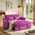 3 in 1 Convertible Sofa Bed, Loveseat Sleeper Sofa with Large Side Pockets, Pull Out Couch with Adjustable Backrest, Easy Assembly, Velvet Couch Bed for Small Spaces, Apartment, Deep Pink