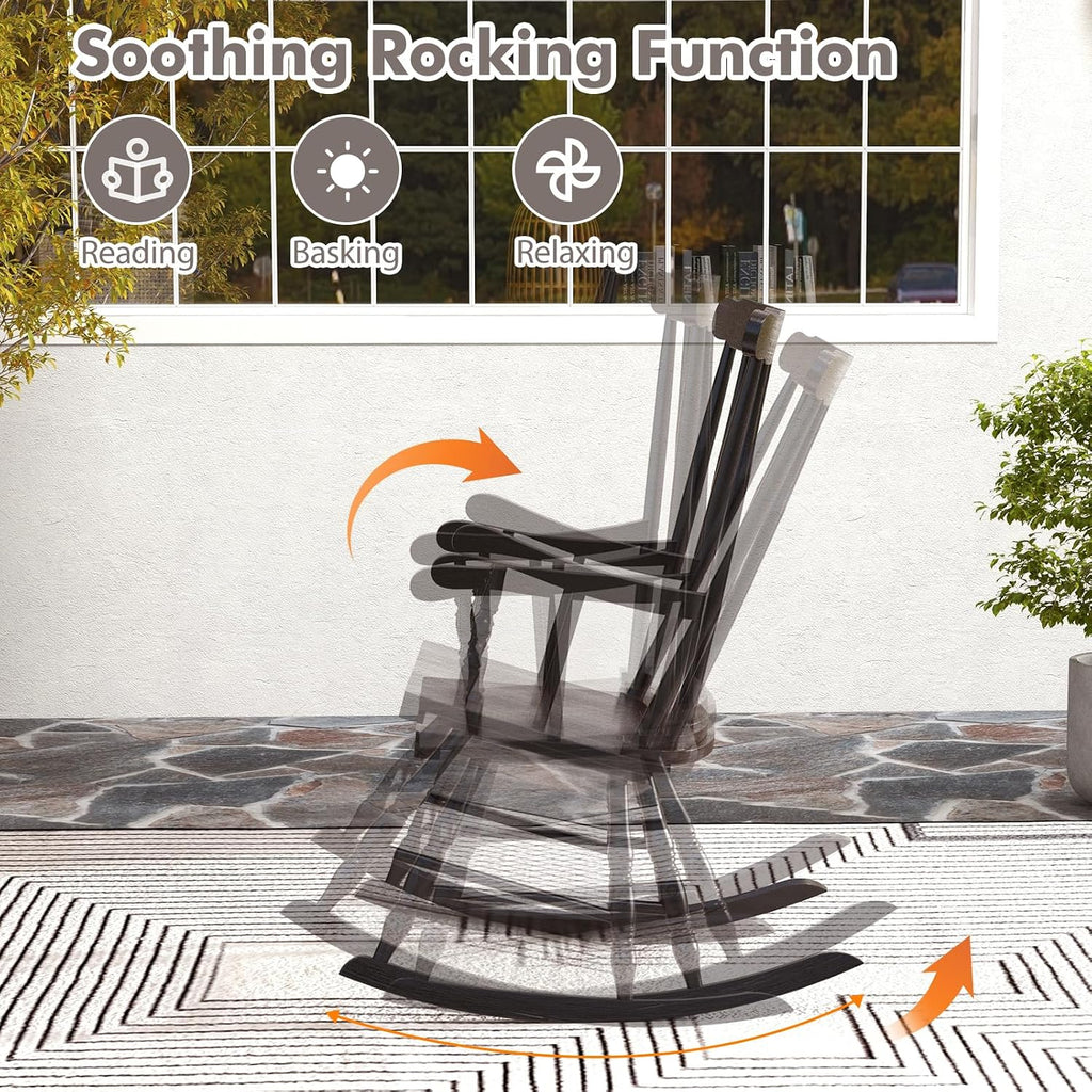 Tangkula Patio Rocking Chair Solid Rubber Wood, Outdoor Porch Rocker Chair with Rubber Wood Frame, Indoor Wooden Rocking Chair, Ideal for Garden, Backyard & Balcony (2, Espresso)