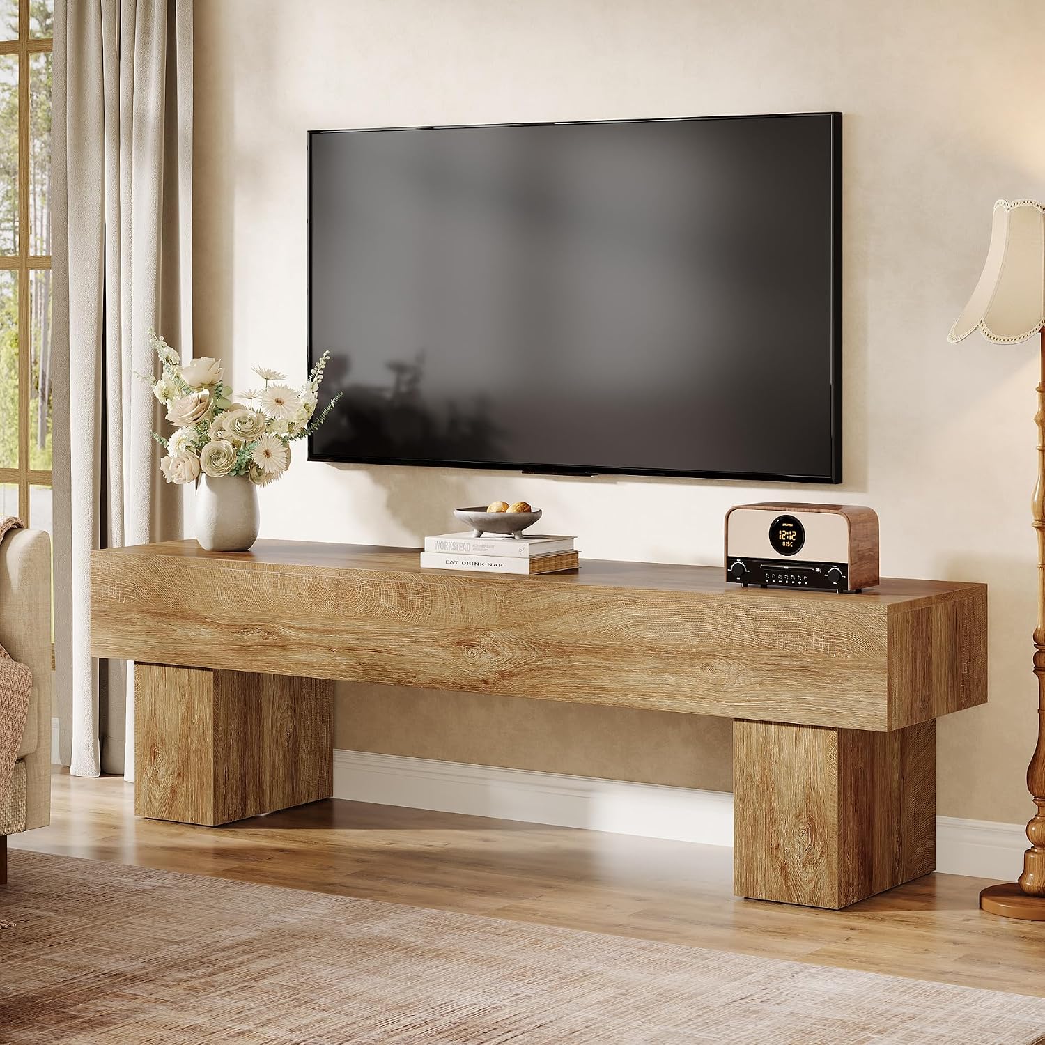 Tribesigns 63' TV Stand, Farmhouse Entertainment Center, Low TV Console Table for Living Room, Long Media Console Television Stands for 55/60/65 Inch TV