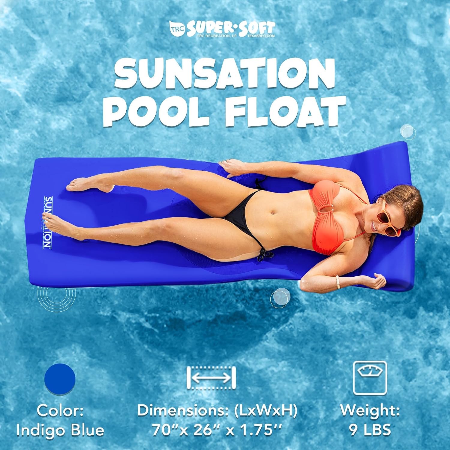 TRC Recreation Sunsation Thick Foam Pool Float Lounger w/Headrest for Lounging & Sunbathing in Swimming Pools, Beaches & Lakes