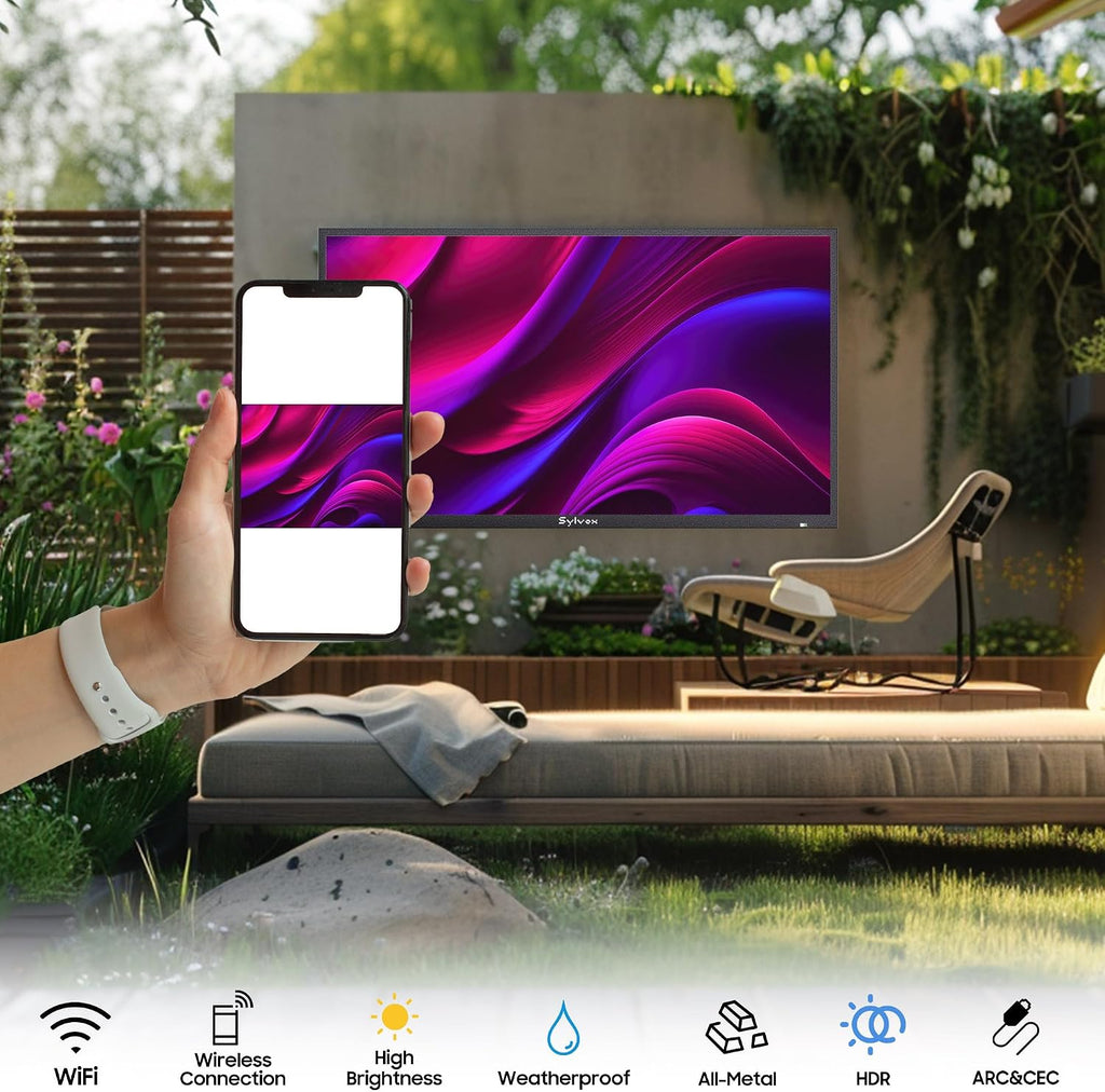 SYLVOX New 75' Outdoor Smart TV, Superior Waterproof Performance, Upgraded Matte Finish for Enhanced Anti-Glare Effect, Full Metal, with Dolby Atmos, 1000nits, Partial Sun Deck Pro 3.0+ Series