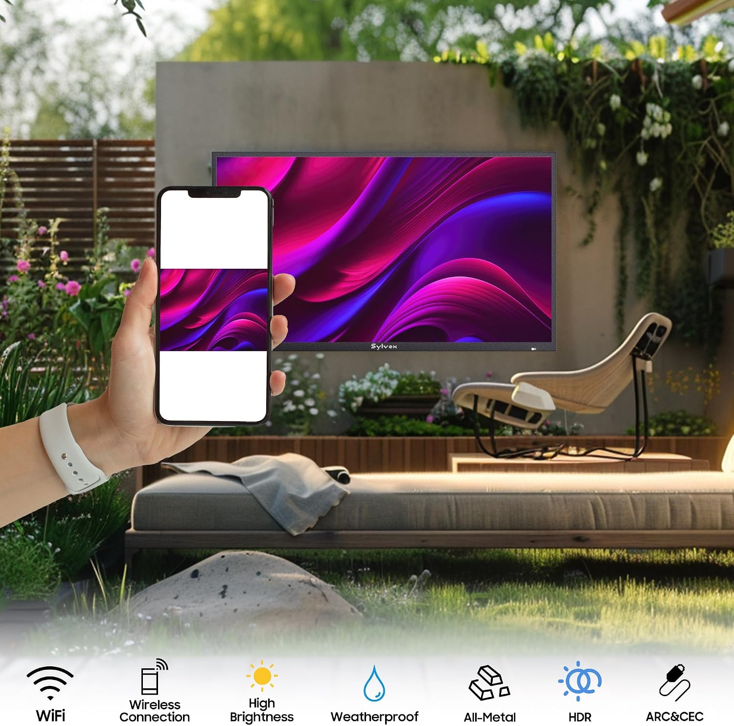 SYLVOX New 75' Outdoor Smart TV, Superior Waterproof Performance, Upgraded Matte Finish for Enhanced Anti-Glare Effect, Full Metal, with Dolby Atmos, 1000nits, Partial Sun Deck Pro 3.0+ Series