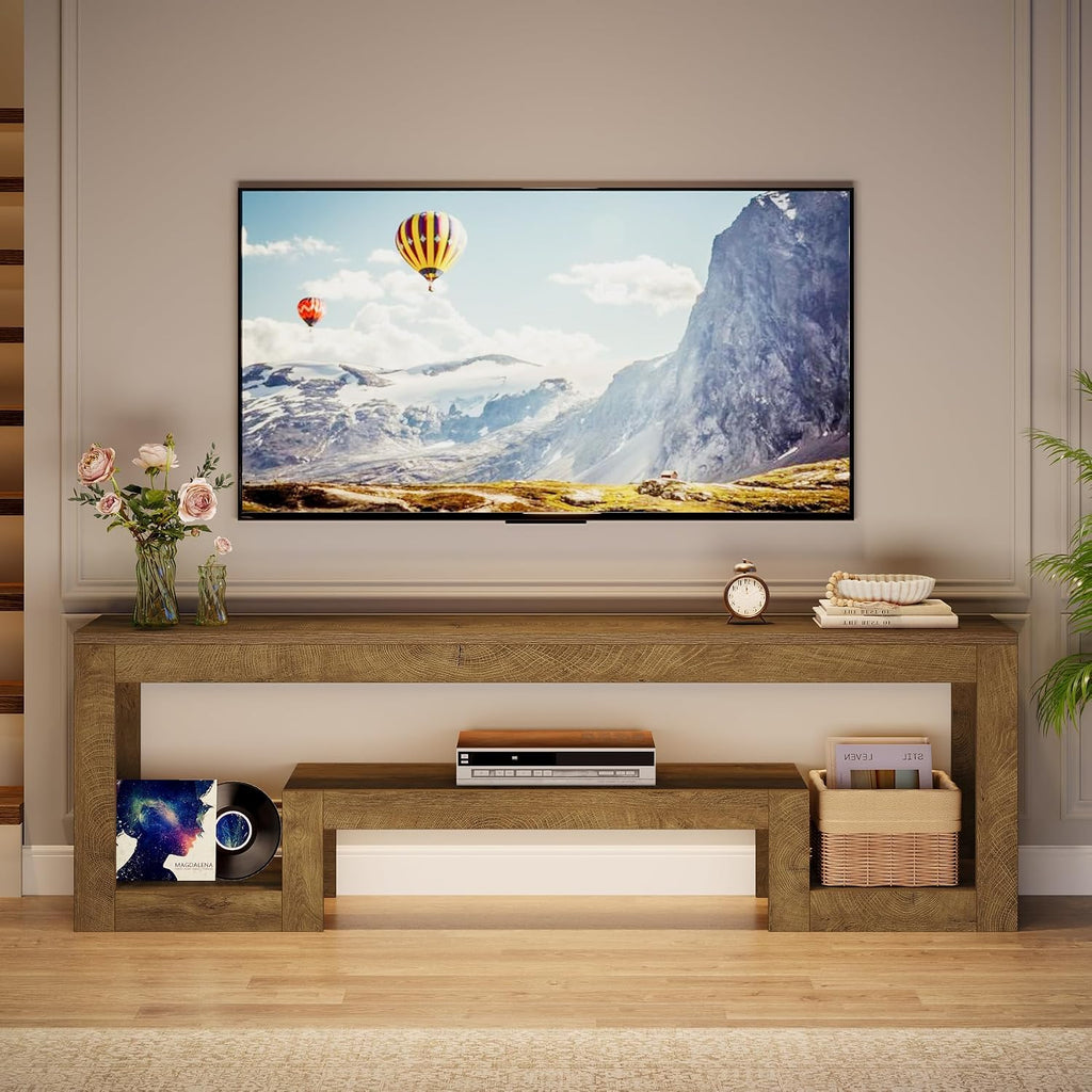 Tribesigns 63-Inch TV Stand for 55/60/65/75-Inch TVs, Farmhouse Entertainment Center with Open Storage Shelves, Wood Television Console for Living Room, Bedroom, Wood