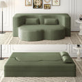 78' Futon Sofa Bed, 2-in-1 Foldable Floor Sleeper Sofa, Convertible Corduroy Curved Loveseat with 2 Pillows, Full Mattress Bed, Upholstered Boneless Couches for Living Room, Apartment, Green