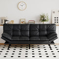 Futon Sofa Bed Convertible Couch, Black Faux Leather Sofa Bed with Memory Foam, Adjustable Backrest & Armrests, Multifunctional Small Loveseat Sleeper Sofa for Living Room, Apartment, Office