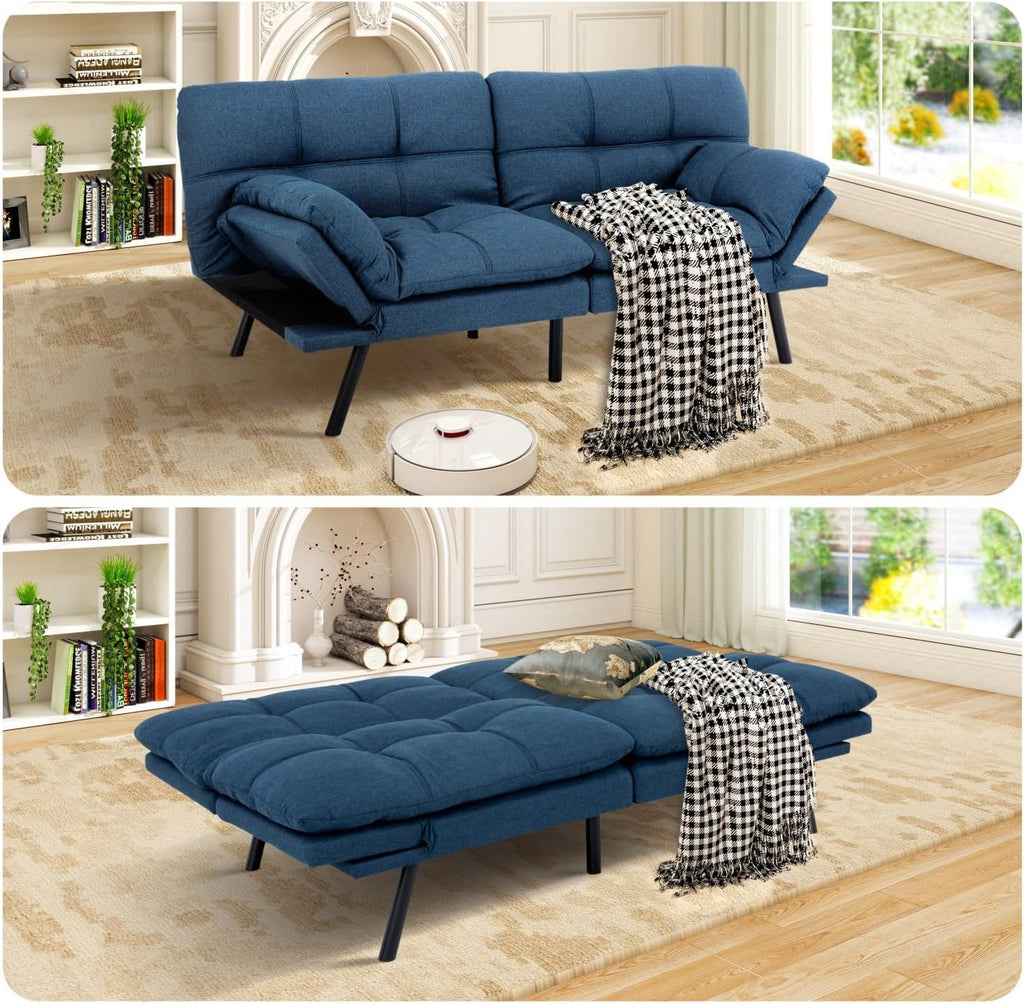 MUUEGM Futon Sofa Bed Memory Foam Navy Blue Futons Modern Office Couch Sleeper Bed Convertible Love seat Sofa for Small Spaces,Apartment,Office with Adjustable Armrest Backrest