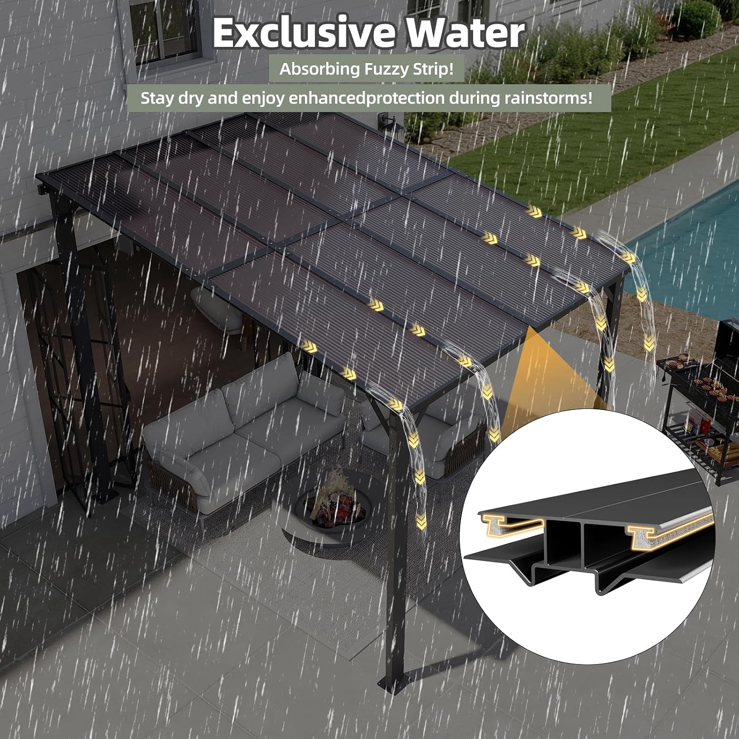 10'×8' Patio Gazebo with Waterproof Fuzzy Strip, Outdoor Gazebo with Innovative Base Support, Wall Mounted Gazebos Pergola with Roof for Backyard, Decks, Garden