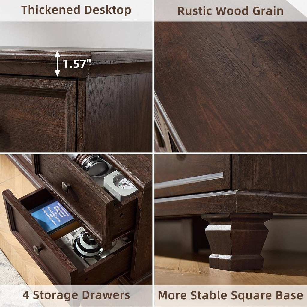 SAVOR LIFE Farmhouse TV Stands for Living Room, Brown Entertainment Center with Storage, Wood TV Console with 4 Drawers, Rustic TV Cabinet for 65 inch TV, Walnut
