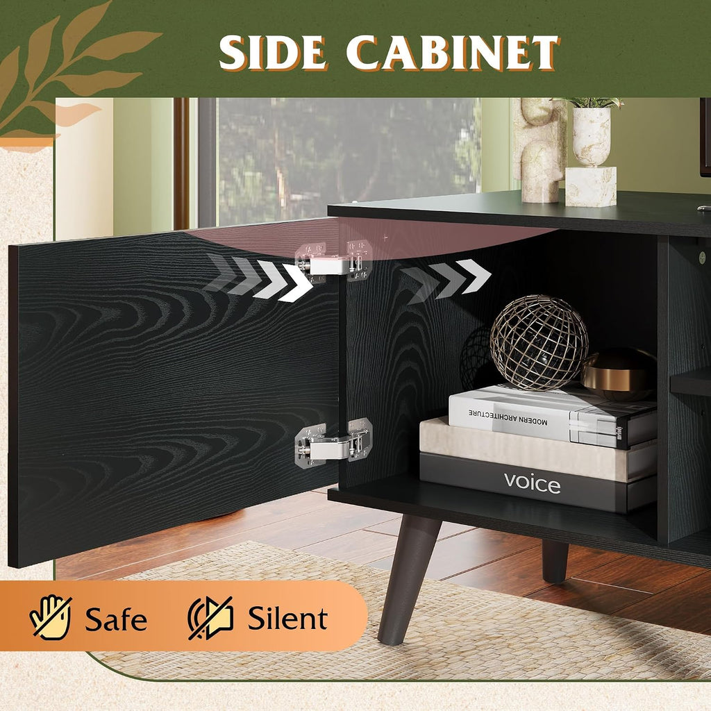 WLIVE Mid-Century Modern TV Stand for 65 70 Inch TV, Entertainment Center with Storage, Adjustable Shelves & Soft-Close, Media TV Console for Living Room/Bedroom, Black