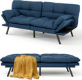 MUUEGM Futon Sofa Bed, 71' Comfortable Memory Foam Futon Sofa with Adjustable Backrest & Armrests,Convertible Folding Loveseat Recliner Sleeper Sofa Bed for Compact Living Room, Apartment, Office,Blue