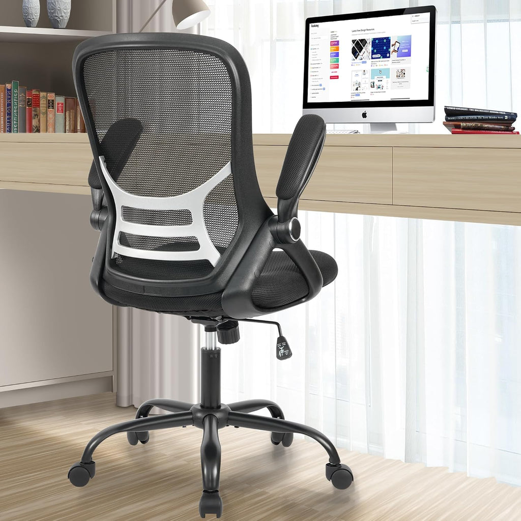 HYLONE Office Chair Ergonomic Chair with Flip up Armrests, Thickened Seat Computer Chair with Breathable Mesh Back Home Office Computer Chairs for Long Hours Mesh Office Chair(Black)
