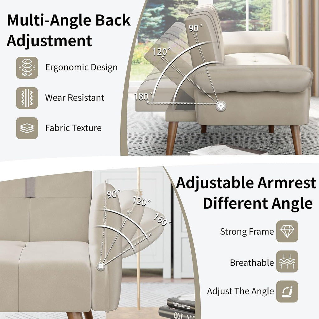 Shintenchi Convertible Sofa Bed, Folding Futon Couch with Adjustable Backrest, Sleeper Recliner Loveseat, Modern Futon Couch, Sofa Cama, Couches for Living Room(Coffee