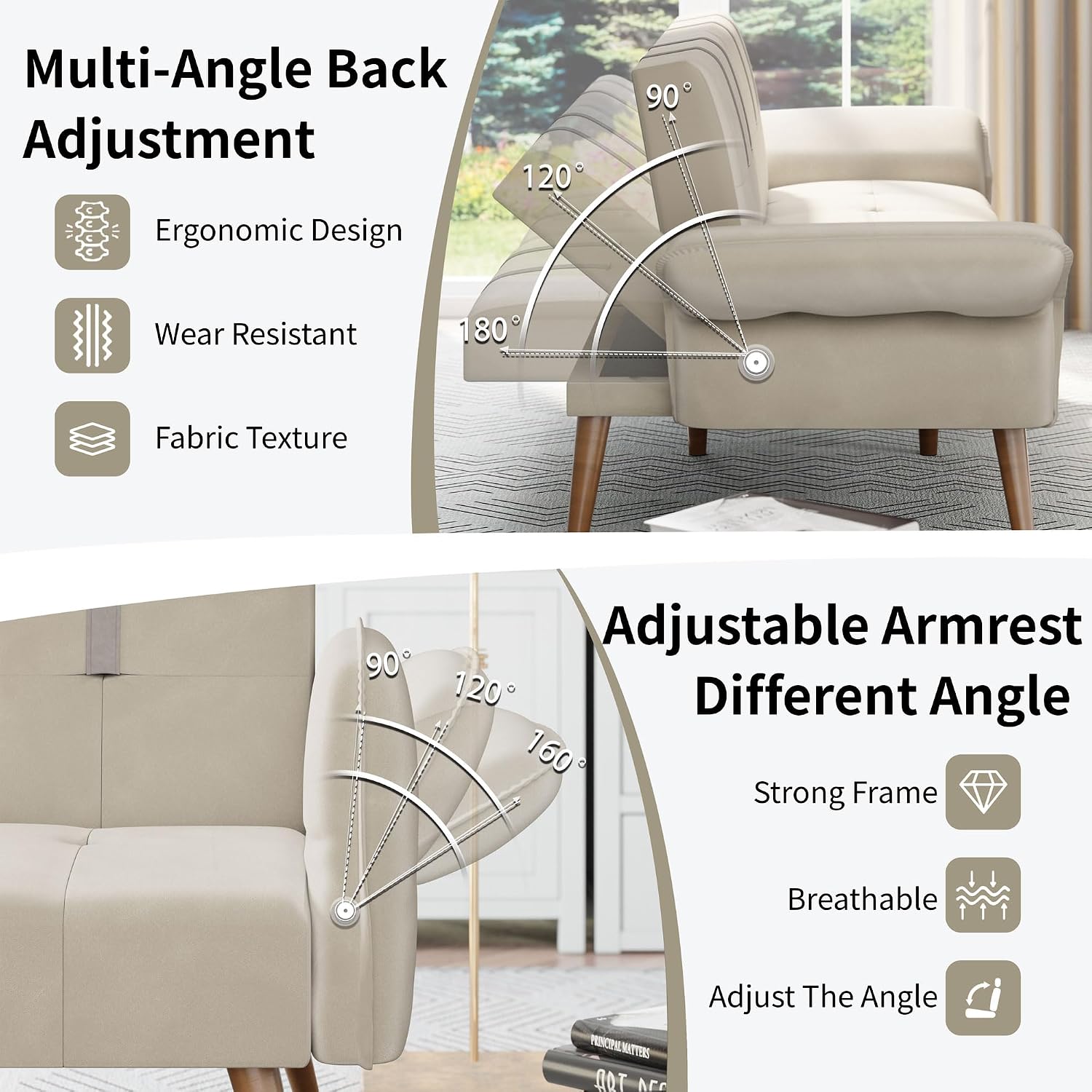 Shintenchi Convertible Sofa Bed, Folding Futon Couch with Adjustable Backrest, Sleeper Recliner Loveseat, Modern Futon Couch, Sofa Cama, Couches for Living Room(Coffee