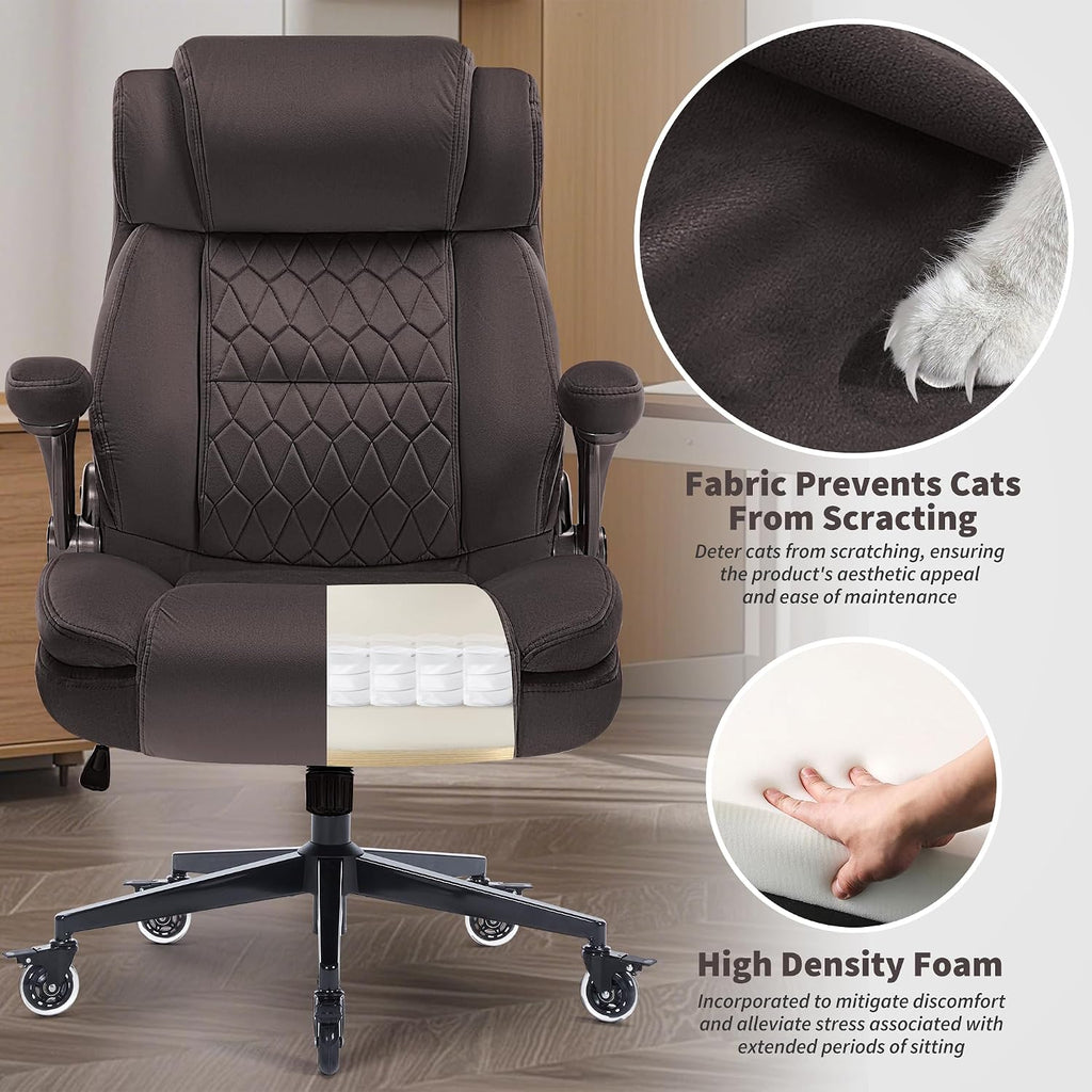 Office Chair with Locking Wheels, Ergonomic High Back Fabric Desk Chair with Adjustable Lumbar Support, Flip-Up Arms, Thick Padded Seat, 400lbs Heavy Duty for Home Office Adults