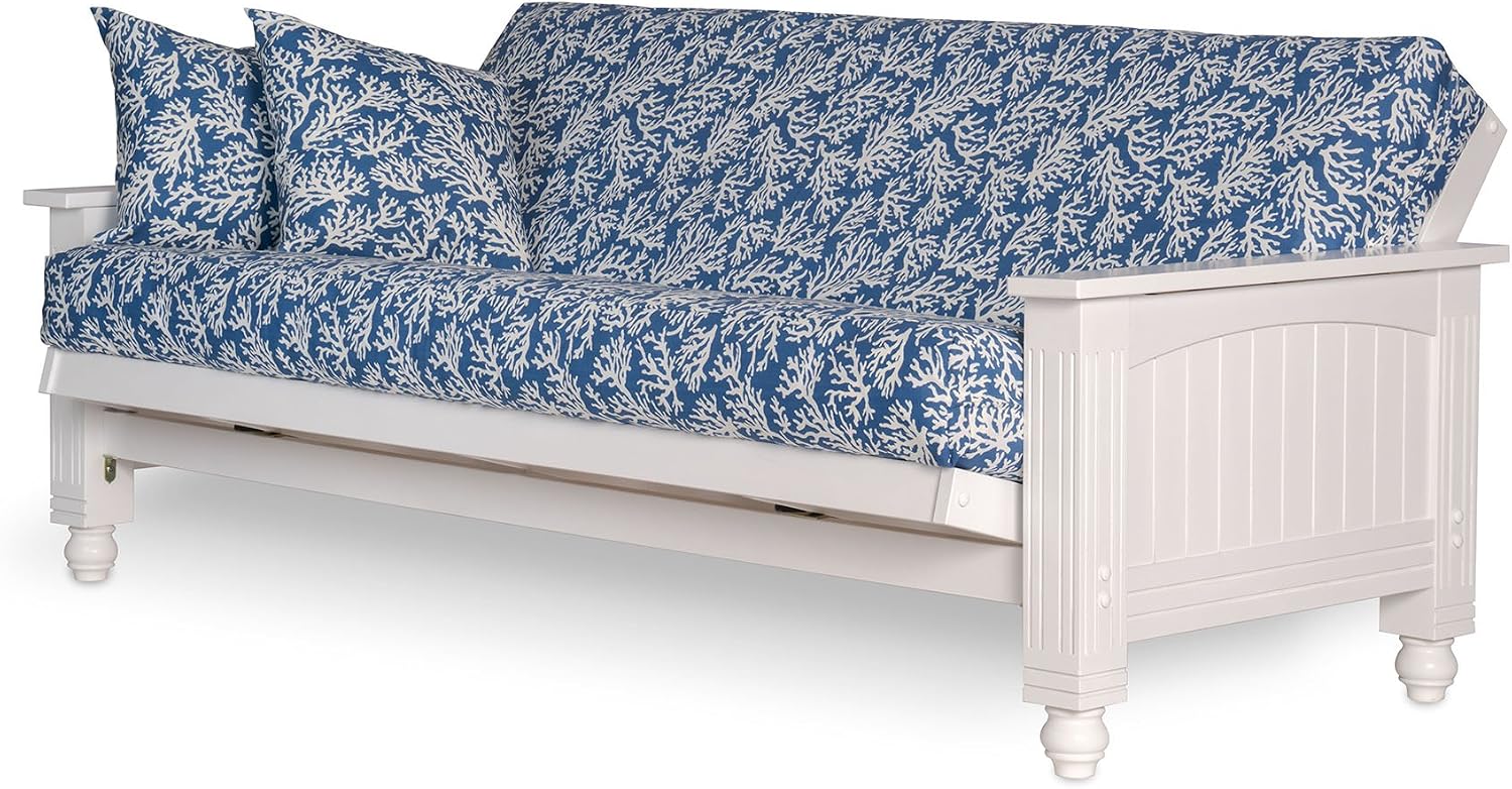 Nirvana Futons Cottage Futon Frame, Queen Size, Satin White Finish, Solid Wood Construction, Coastal Furniture