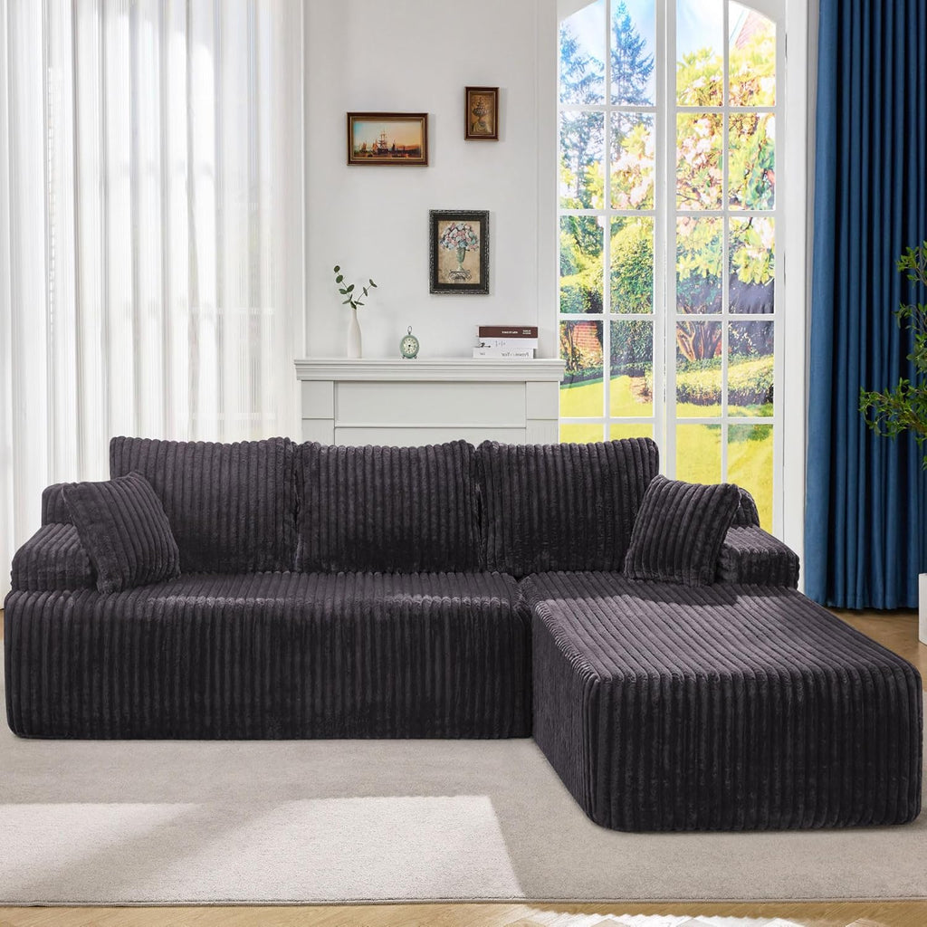 Hobestluk Modular Sectional Sofa Couches L-Shape Couch 3 Seat Modular Sofa Memory Foam Sectional Couches for Living Room, Cloud Couch with Oversized Chaise (108' Right Facing Chaise)