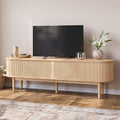 LINSY HOME 70' Fluted TV Stand for TVs up to 80 Inch, Mid Century Modern Entertainment Center with Storage Cabinet and Sliding Doors, Farmhouse Wood Media TV Console for Living Room, Bedroom, Oak