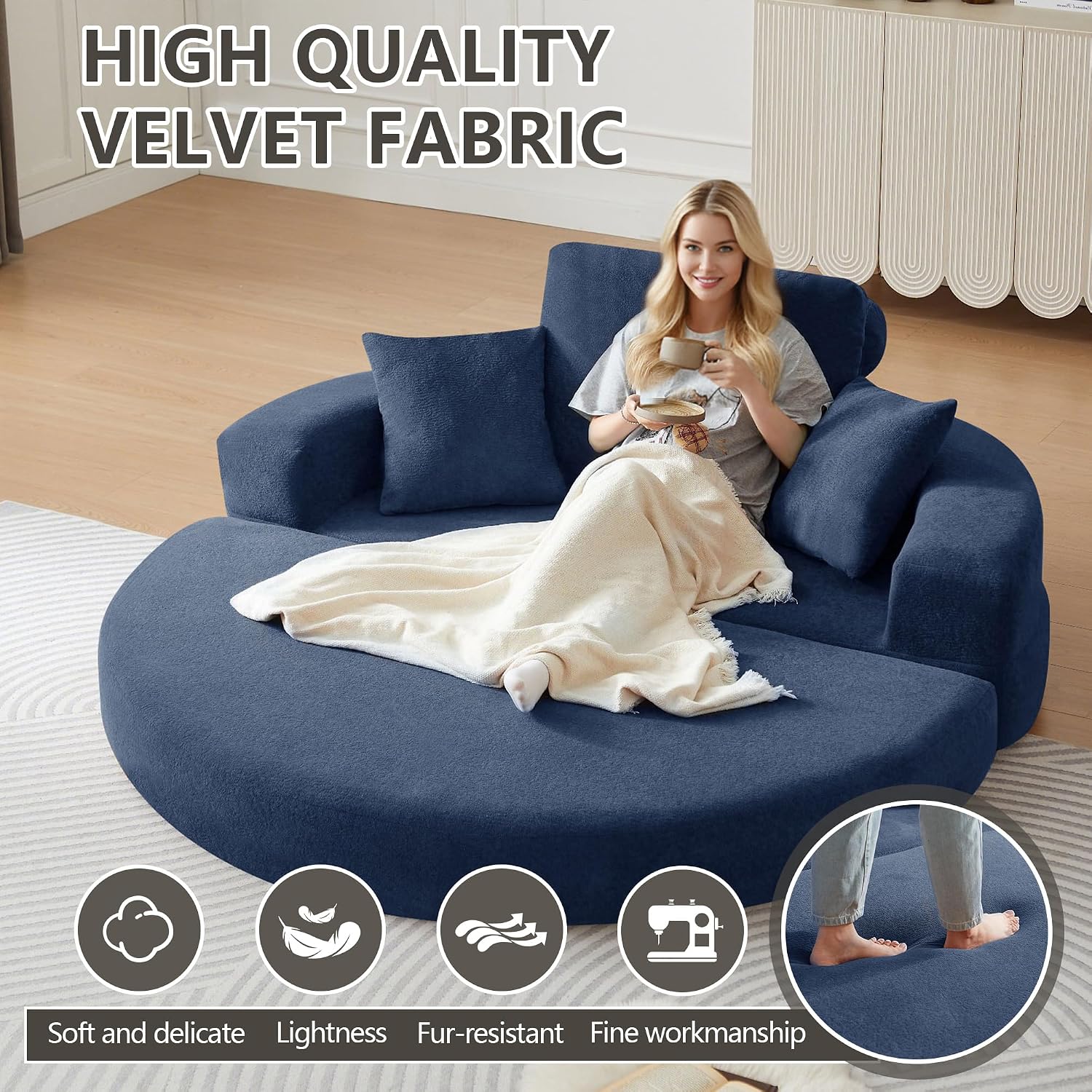 71' Boneless Couch Sofa Bed Oversized Round Couch 2-in-1 Foldable Floor Loveseat Sofa for Living Room and Apartment No Assembly.(Blue, 71')