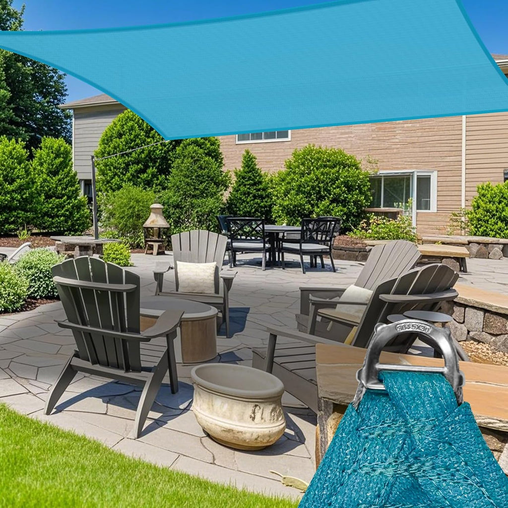 12' x 16' Turquoise Sun Shade Sail – Heavy-Duty Reinforced Rectangle Canopy, UV-Blocking 260 GSM Fabric, Built for Strength, Style & Longevity