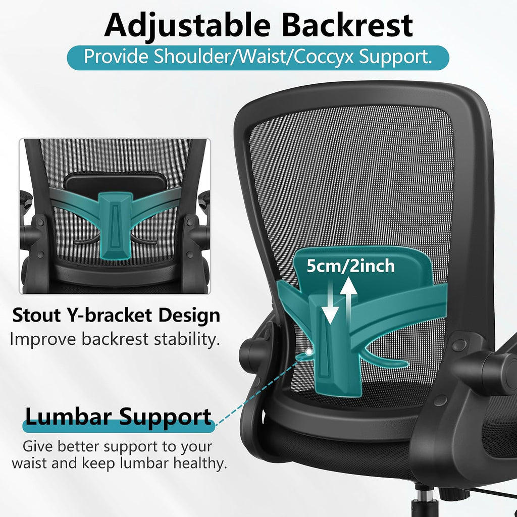 FelixKing Office Chair, Ergonomic Desk Chair Breathable Mesh Chairs Adjustable High Back Lumbar Support Flip-up Armrests, Executive Rolling Swivel Comfy Computer Chairs Home Office Black
