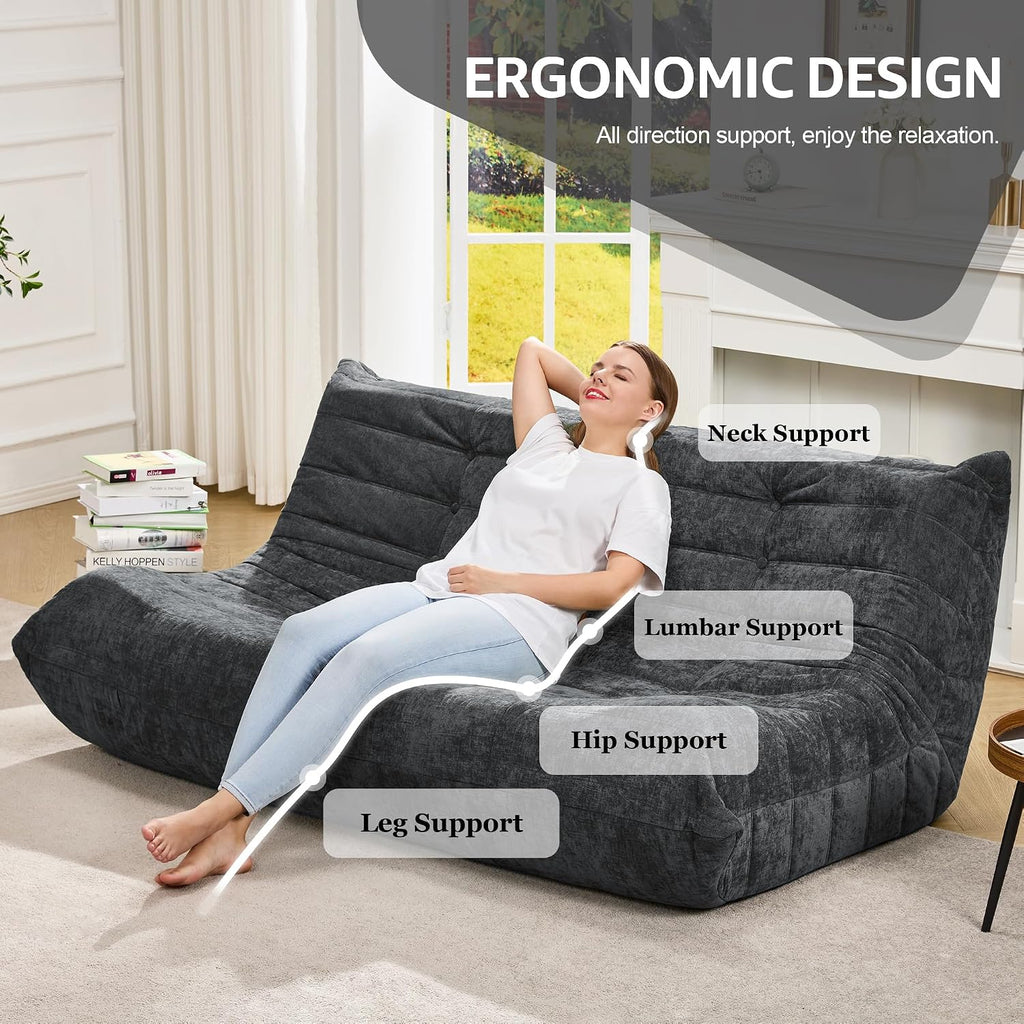 Bean Bag Chairs for Adults Giant Bean Bag Chair Memory Foam BeanBag Chair Bean Bag Sofa with Filler Faux Fur Fireside Beanbags Lazy Sofa for Living Room Bedroom Office (Darkgrey Chenille, 3-Seater)