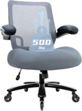 Kassipo 500LBS Big and Tall Office Chair with Flip-Up Armrests, Heavy Duty Office Chair for Heavy People, Memory Foam Seat Filling Springs, Grey
