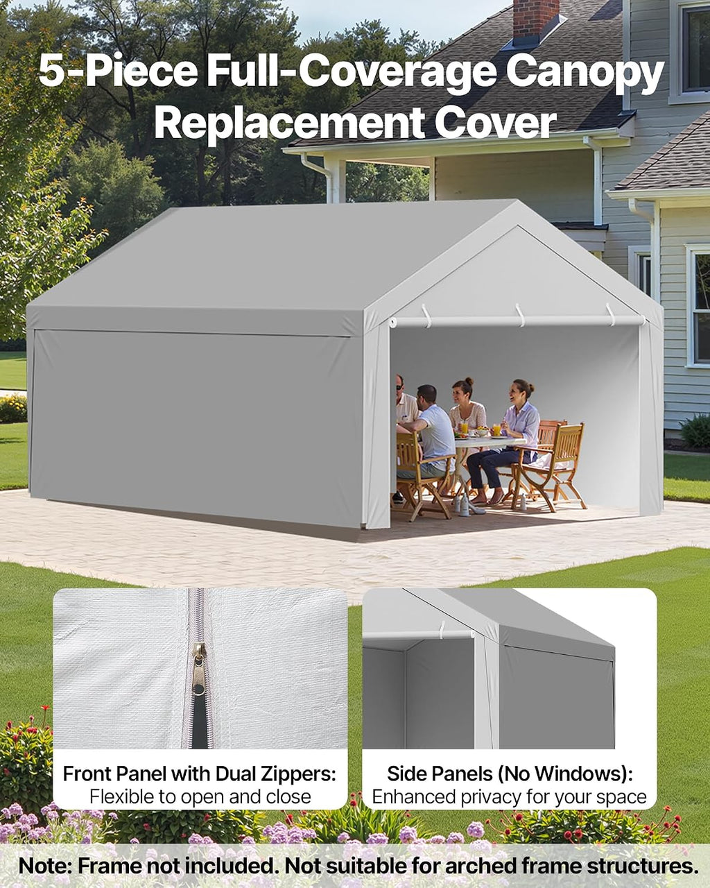 VEVOR Carport Replacement Canopy Cover, 13 x 20 ft Potable Garage Tent Top Tarp with Sidewalls, UV-Resistant & Waterproof, Heavy Duty Car Shelter Tarp with Ball Buggees, Grey, Frame Not Included
