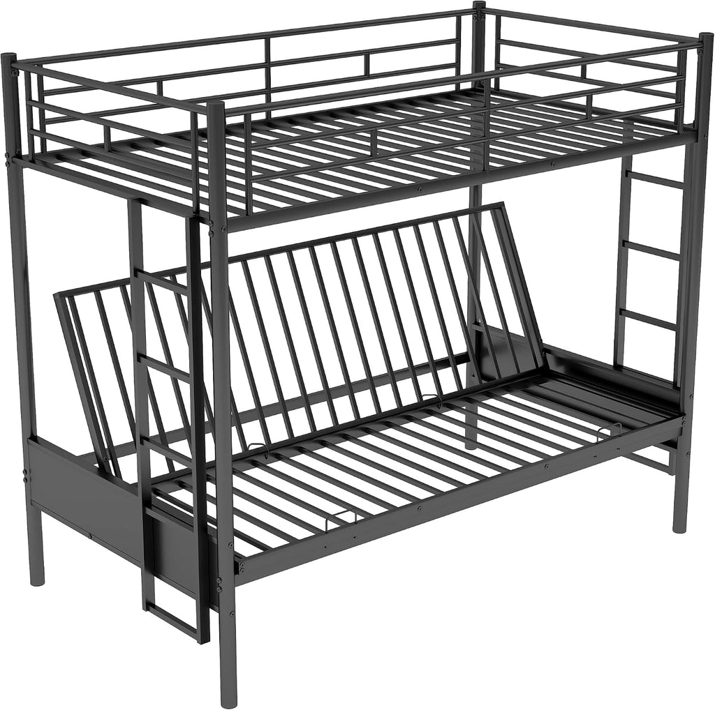 Bellemave Twin Over Futon bunk Bed, loft Bed with futon, No Box Spring Needed, Black