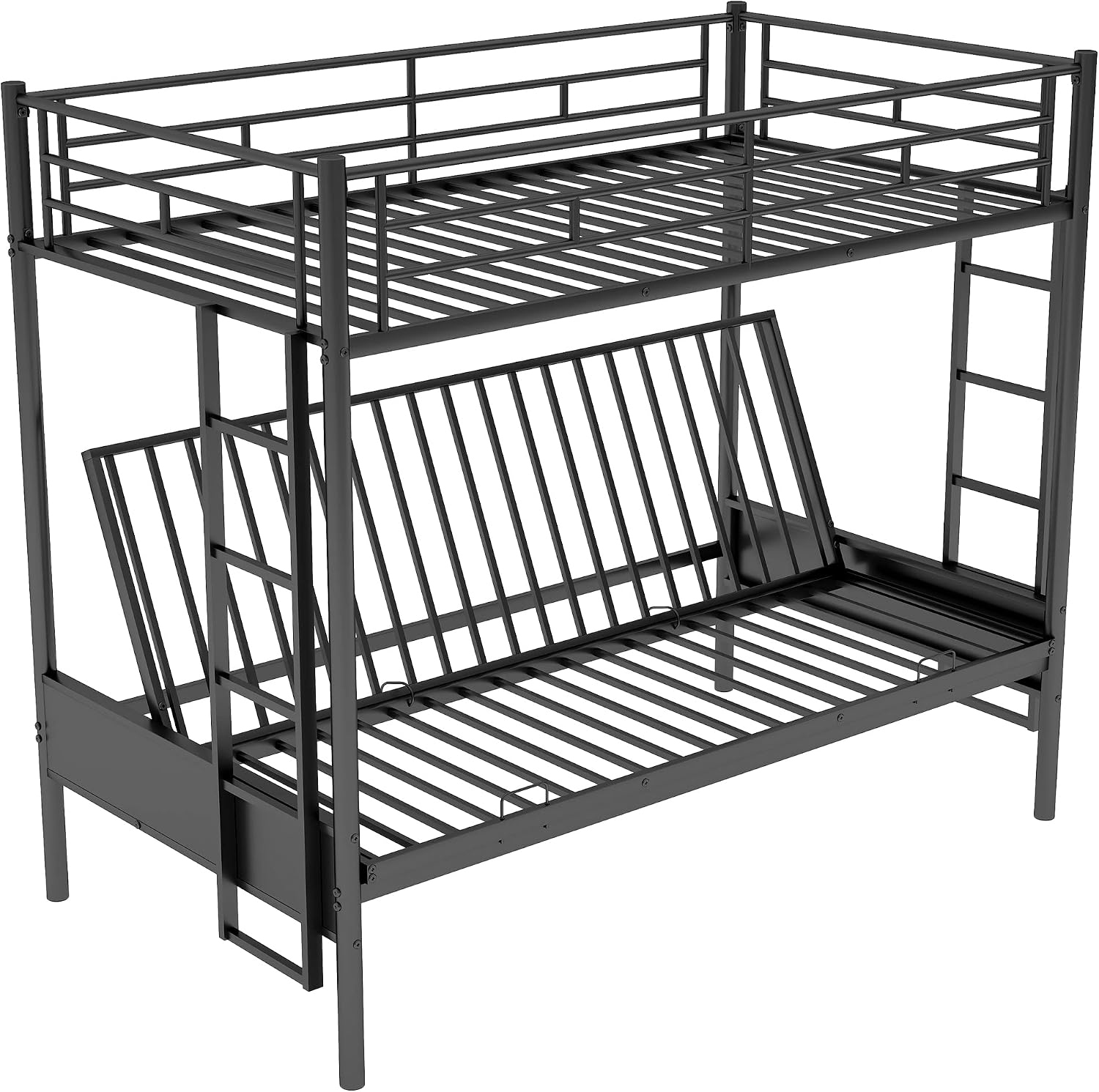Bellemave Twin Over Futon bunk Bed, loft Bed with futon, No Box Spring Needed, Black