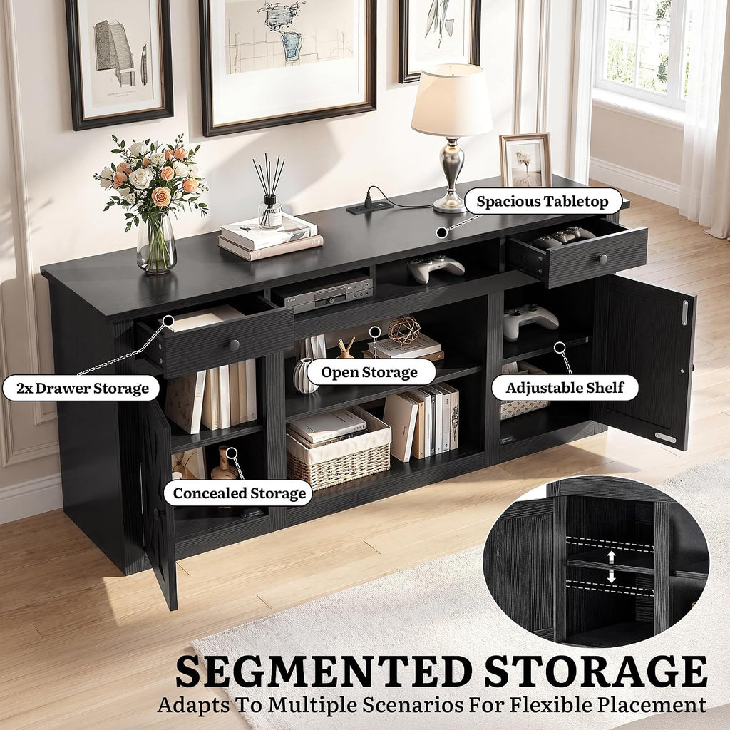 YITAHOME Farmhouse TV Stand for 65-Inch TV, Entertainment Center with Storage Cabinets & Drawers, TV Console for Living Room, Black