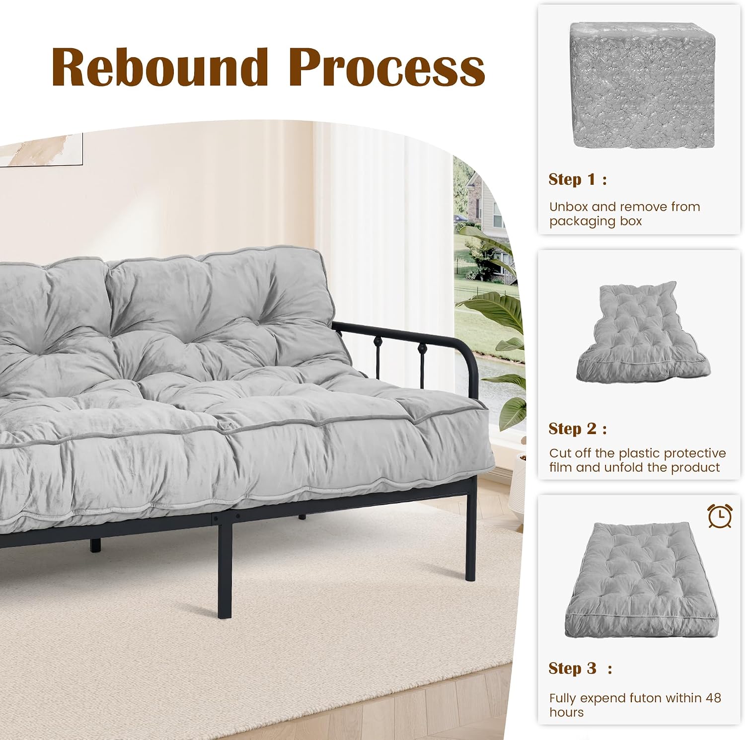 Futon Mattress Full Size 54' x 80', 8' Thick Floor Mattress for Adults, Foldable Sofa Couch Bed with Shredded Foam Filling, Comfy Sleeping Mat for Guest, Camping, Dorm, Light Gray(Frame Not Included)