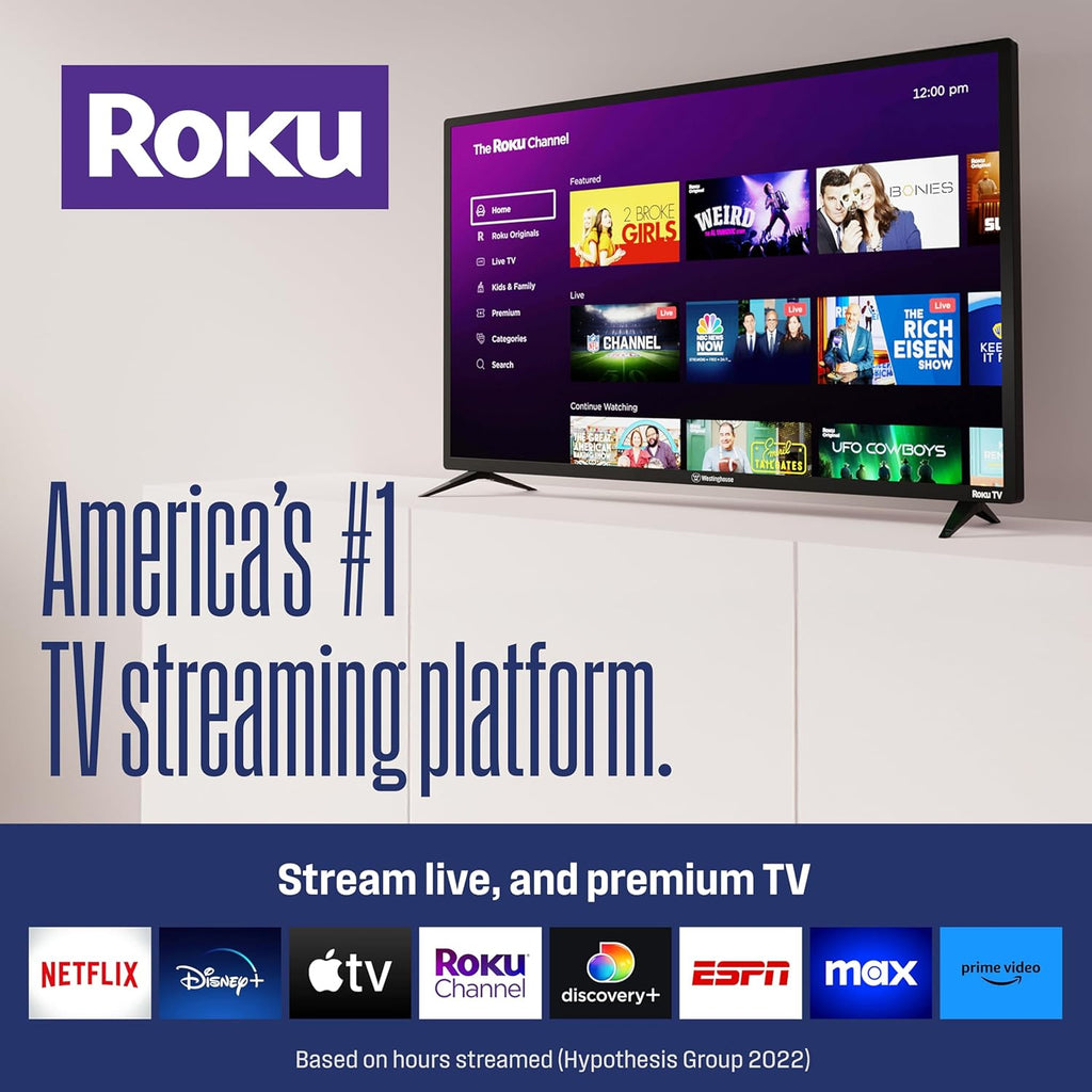 Westinghouse Roku TV - 43 Inch Smart TV, 4K UHD Television with Wi-Fi Connectivity and Mobile App, Flat Screen, Bluetooth, Compatible with Apple AirPlay, Alexa and Google Assistant