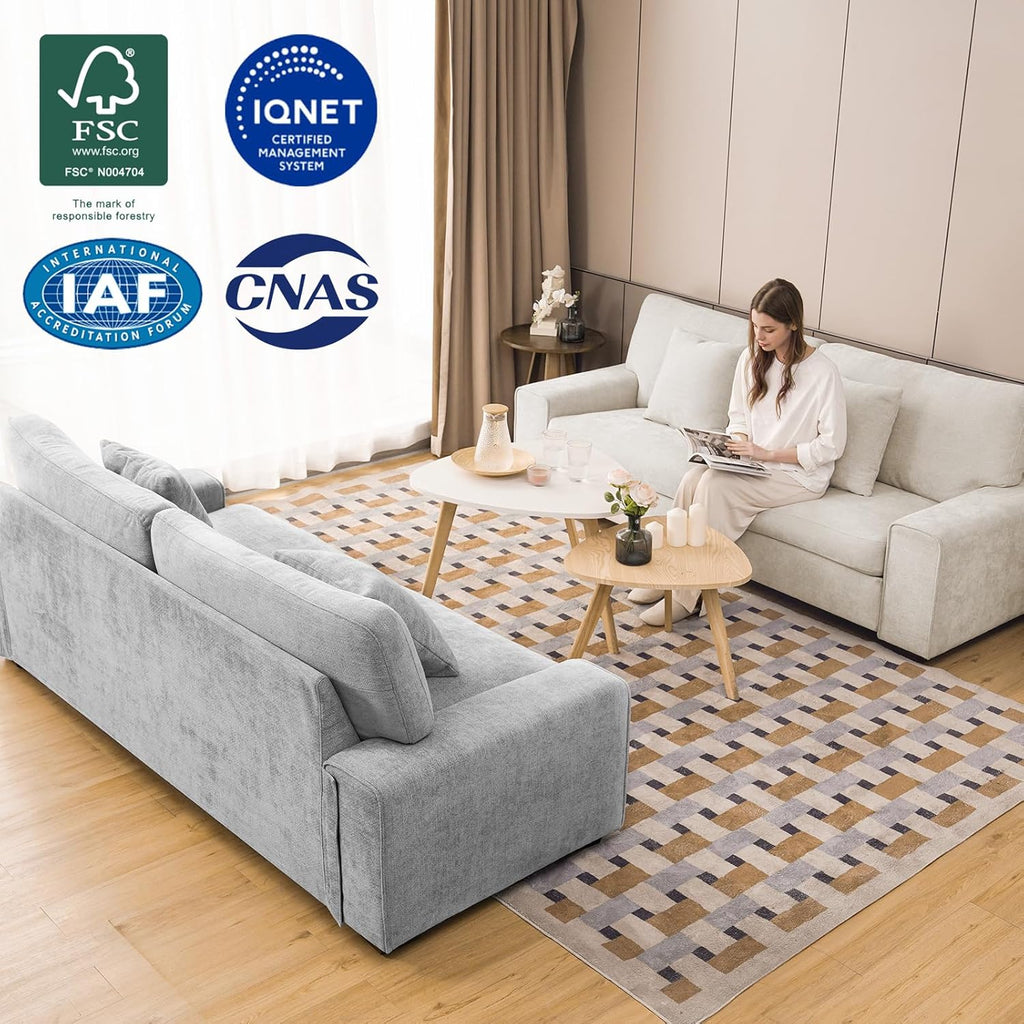 DOPEDIO Modern Living Room Sofa Set, 88.58' Chenille Loveseat with 2 Accent Chairs, Removable Covers, Spring Cushions, Solid Wood Frame, Easy Assembly（88.58inch+2 Single,Dark Grey）