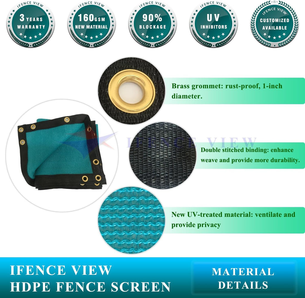 Ifenceview 6' x 1' to 6' x 100' Turquoise Green Shade Cloth Fabric Fence Privacy Screen Panels Mesh Net for Construction Site Gate Yard Driveway Garden Railing Pool Balcony Canopy Awning (6' x 77')