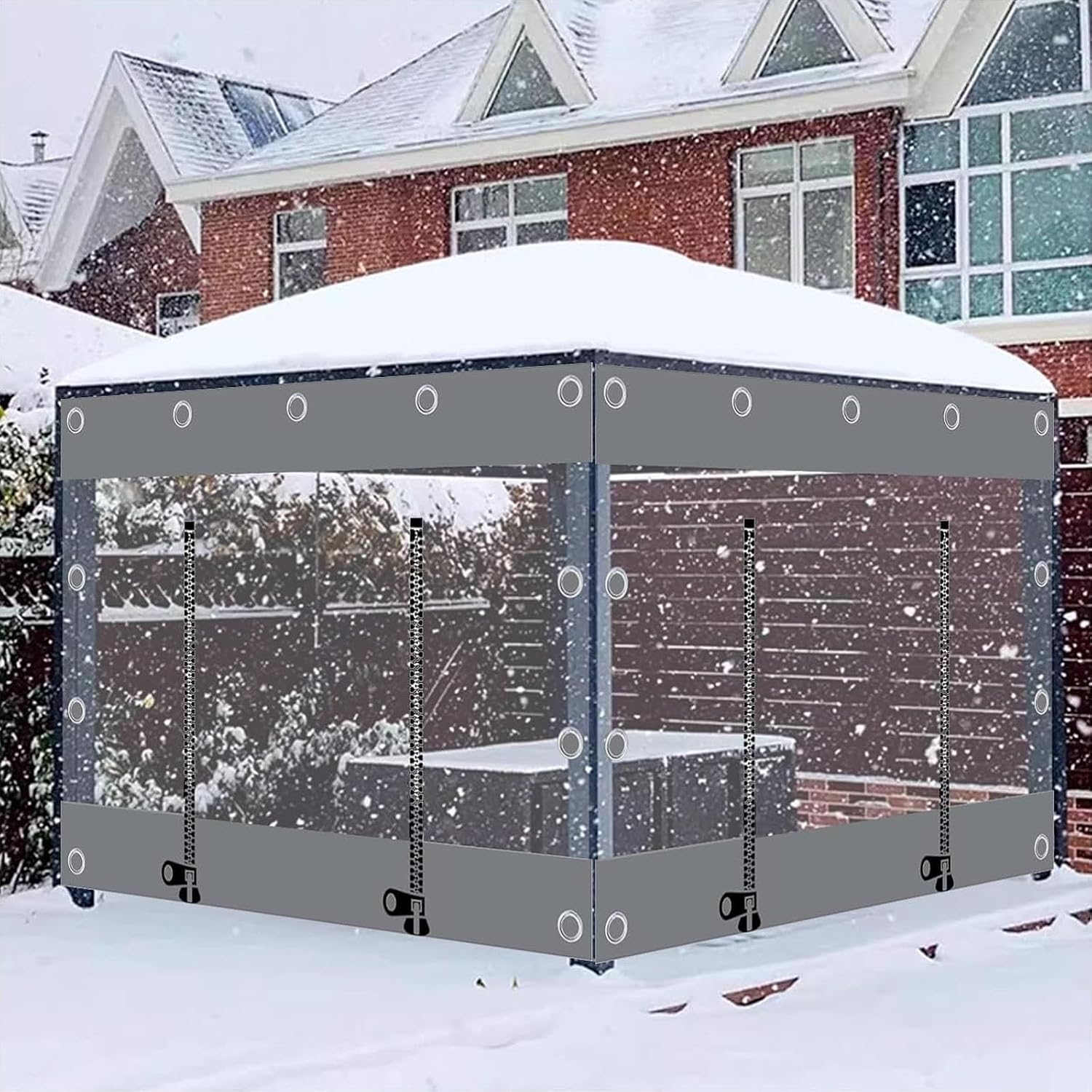 Outdoor Tarp Curtains with Zipper Door,Outdoor Clear Waterproof Tarpaulin Curtains,Waterproof Clear Tarp Curtains,PVC Plastic Tarpaulin with Zipper,for Pergola Gazebo(3x3m/9.84x9.84ft)