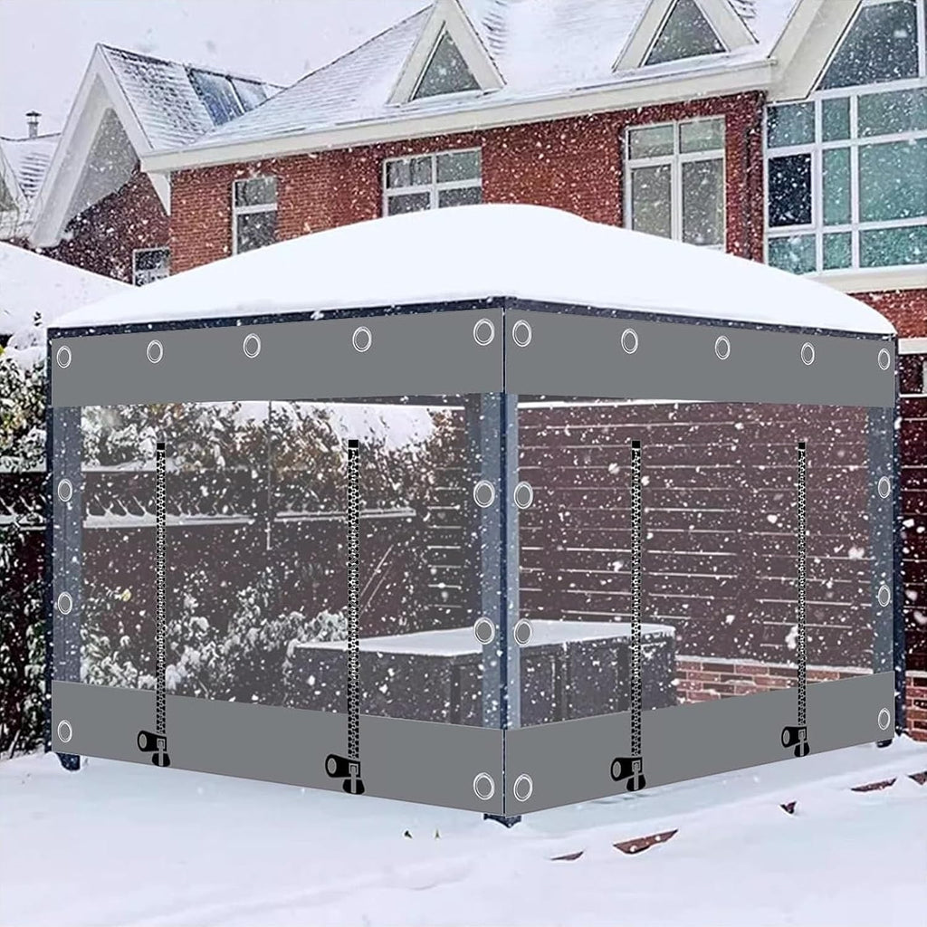 Outdoor Tarp Curtains with Zipper Door,Outdoor Clear Waterproof Tarpaulin Curtains,Waterproof Clear Tarp Curtains,PVC Plastic Tarpaulin with Zipper,for Pergola Gazebo(5x20m/16.4x65.62ft)
