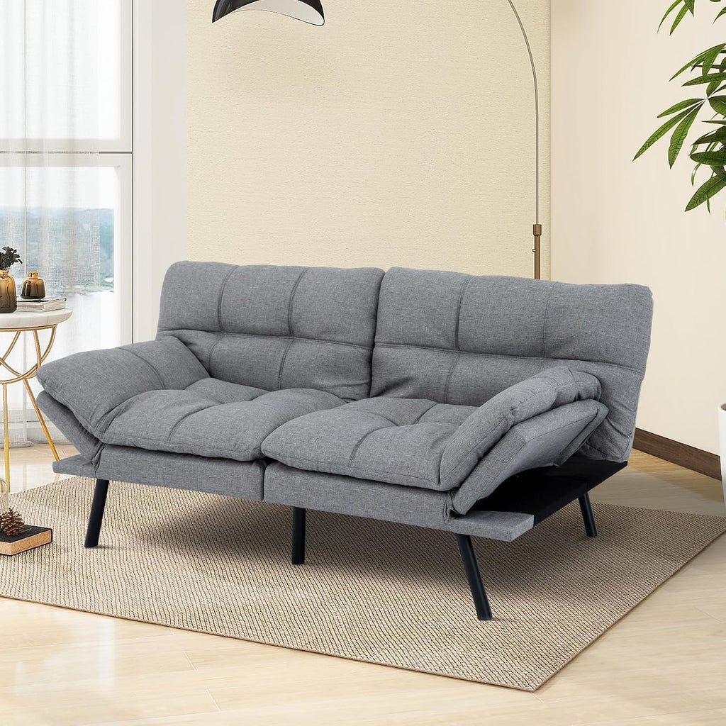 MUUEGM Futon Sofa Bed Convertible Couch,Memory Foam Futon Sofa Couch,Sleeper Futons Sofa Couches,Small Splitback Modern Loveseat Sofa Bed for Living Room,Office,Apartment,Linen Fabric,Light Gray.