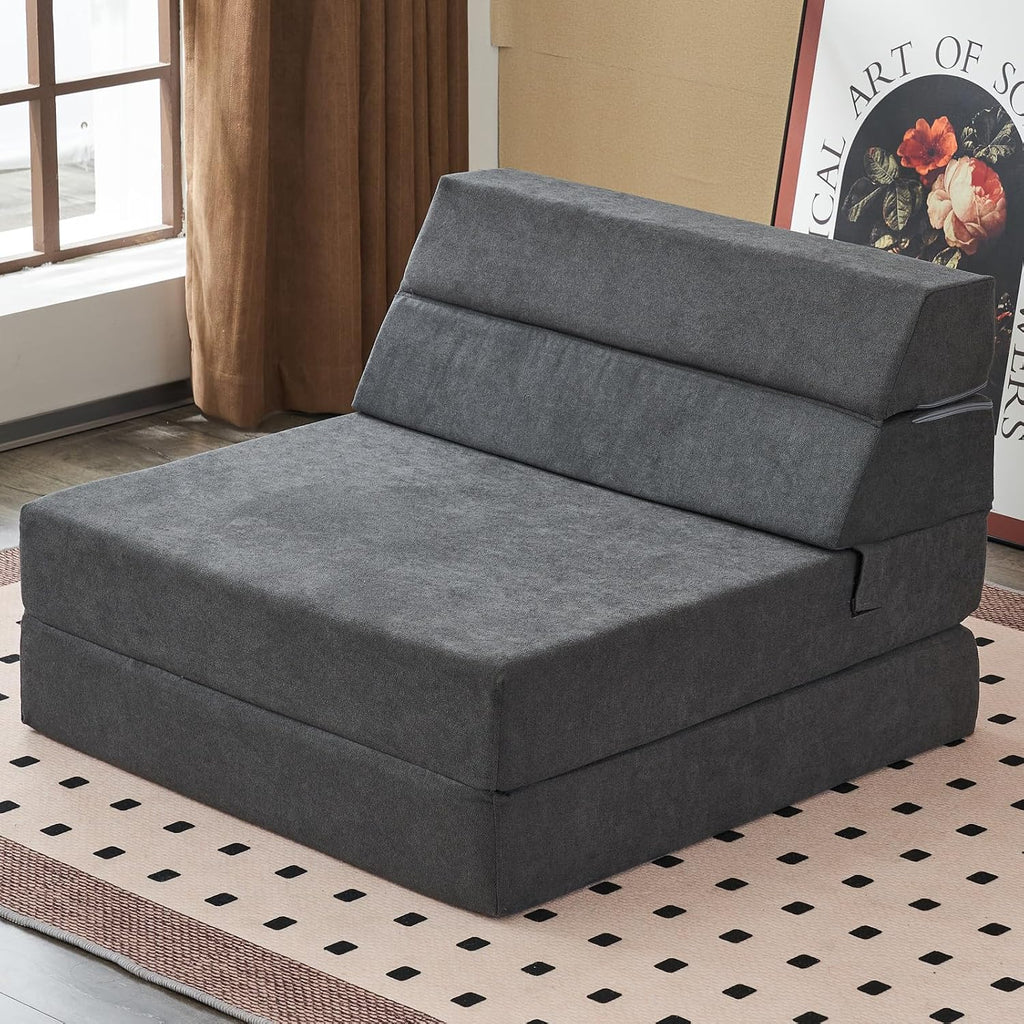 jela Foldable Sofa Bed Large Soft Foam Convertible Sleeper Chair Luxury Miss Fabric Fold Out Chair Bed Floor Couch with Back Support Floor Sofa for Living Room Bedroom (83'x33',Dark Gray) | breathable material
