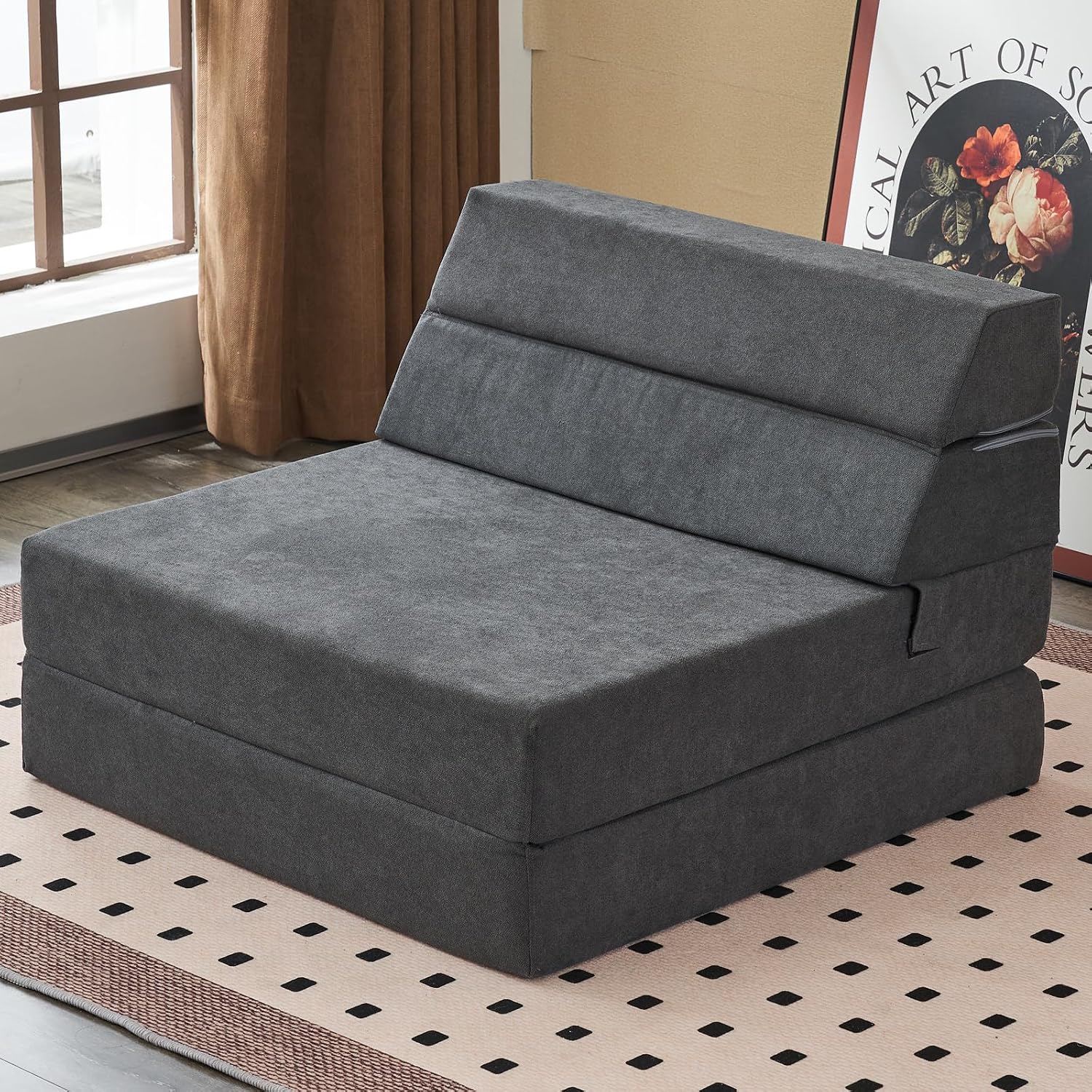 jela Foldable Sofa Bed Large Soft Foam Convertible Sleeper Chair Luxury Miss Fabric Fold Out Chair Bed Floor Couch with Back Support Floor Sofa for Living Room Bedroom (83'x33',Dark Gray) | breathable material