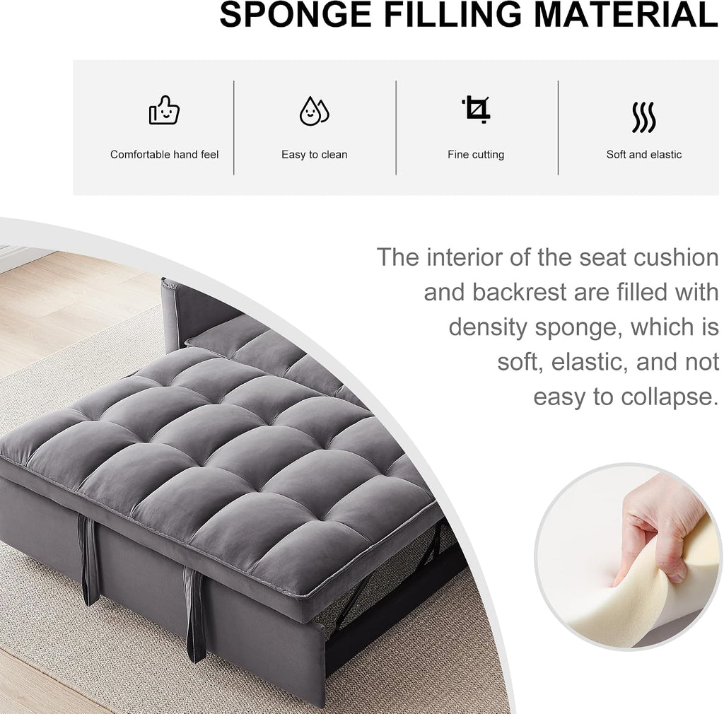 Oversized 3-in-1 Convertible Sleeper Sofa Bed, Futon Couch with Pullout Bed, 2-Seater Loveseat Sofa w/Pockets, Adjustable Backrest and Pillows for Living Room Apartment (55INCH-Dark Gray)