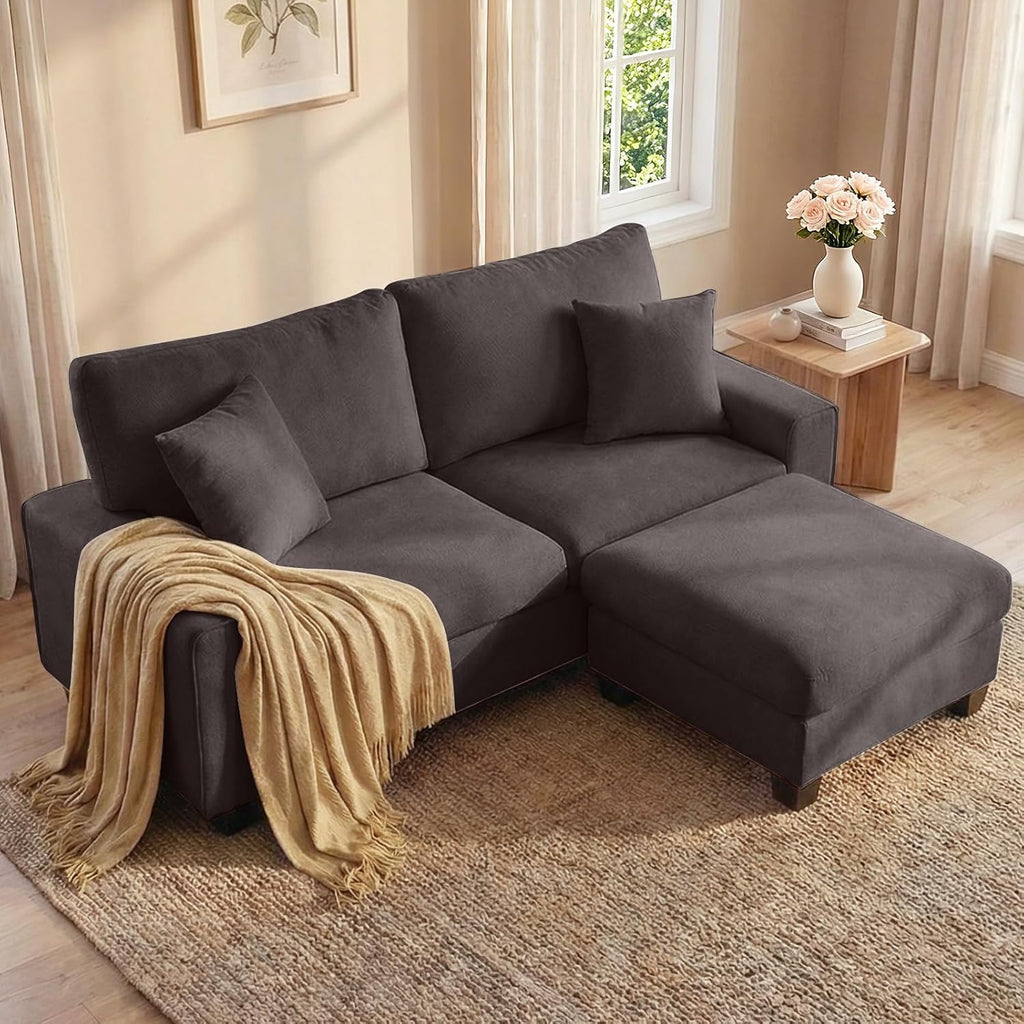 DOPEDIO L-Shaped Sectional Sofa with Storage Ottoman, Modern Chenille Recliner Loveseat, Removable Couch Covers, Pocket Spring Cushions, Solid Wood Frame, Easy to Install (71.25inch, Dark Grey)